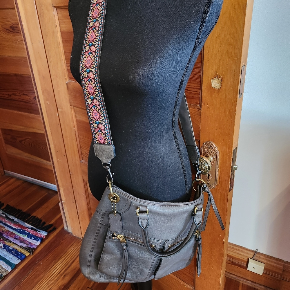 Gray Leather Fossil Crossbody Bag